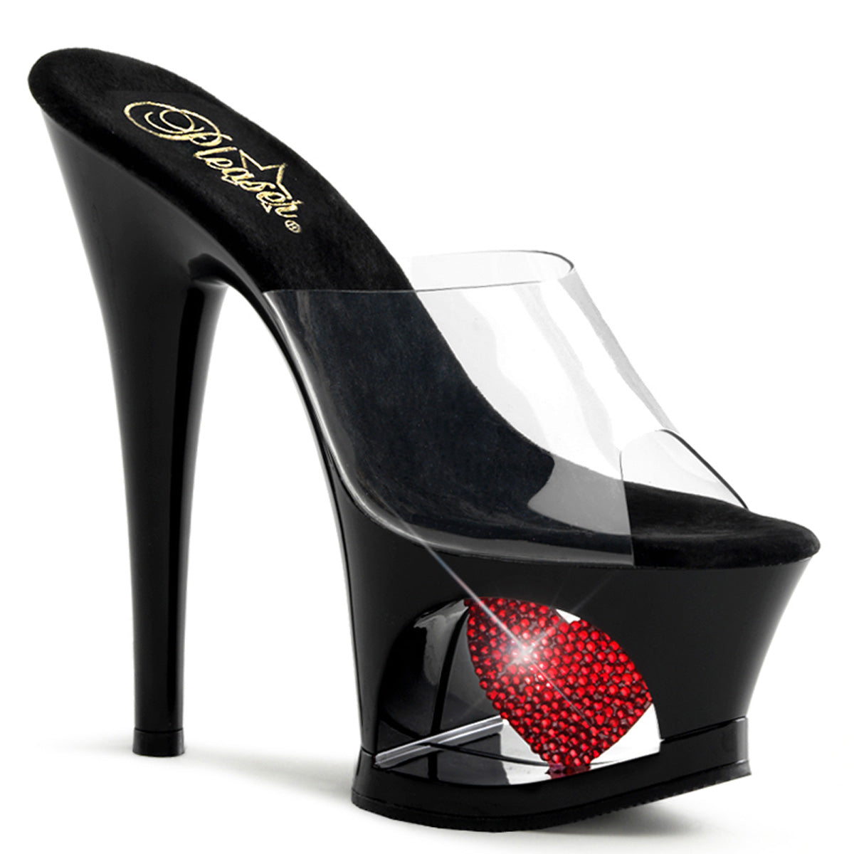 Pleaser Moon 701HRS Womens 7 Inch Heel, Cut-Out Platform Mules/Slip-Ons - Clear-Black-Red / PVC / 2UK