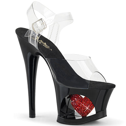 MOON-708HRS Pleaser Black Red 7 Inch Pole Dance Platform Shoes Clear Black-Red