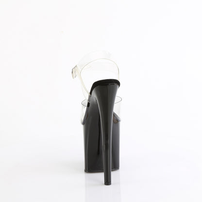 Pleaser NAUGHTY-808 Clear / Black Platform Sandals - 8 Inch Heels