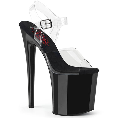 Pleaser NAUGHTY-808 Clear / Black Platform Sandals - 8 Inch Heels