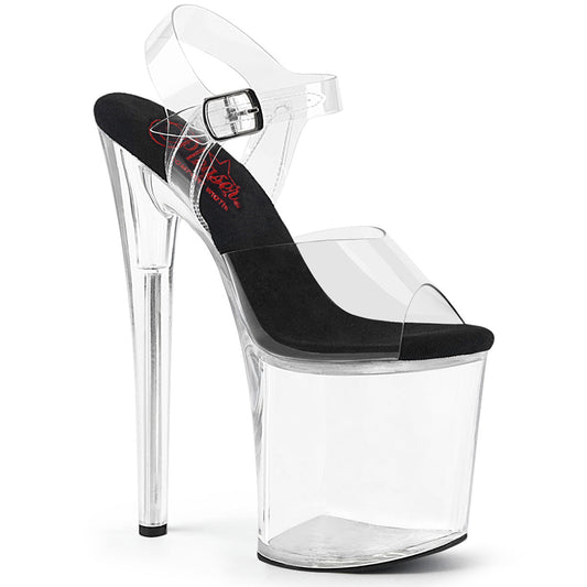 NAUGHTY-808 Pleaser Clear 8 Inch Glamour Models Sexy Shoes Clr-Blk Clr