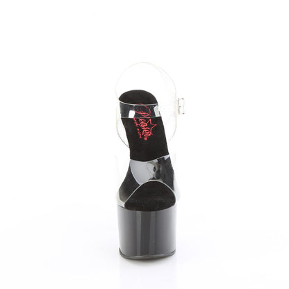 Pleaser PASSION-708 Clear / Black Platform Sandals - 7 Inch Heels