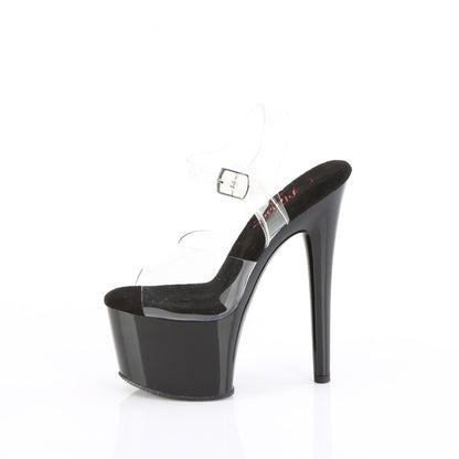 Pleaser PASSION-708 Clear / Black Platform Sandals - 7 Inch Heels