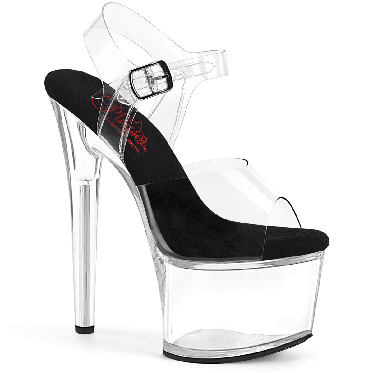 PASSION-708 Pleaser Clear 7 Inch Ladies Fetish Sexy Shoes Clr-Blk Clr