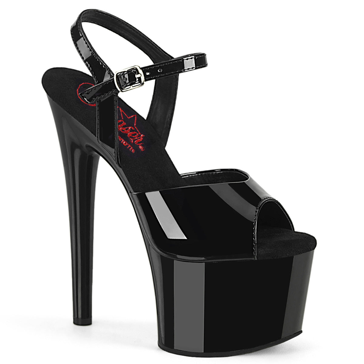 PASSION-709 Pleaser Black 7 Inch Pole Dancing Platform Shoes Black Pat Black