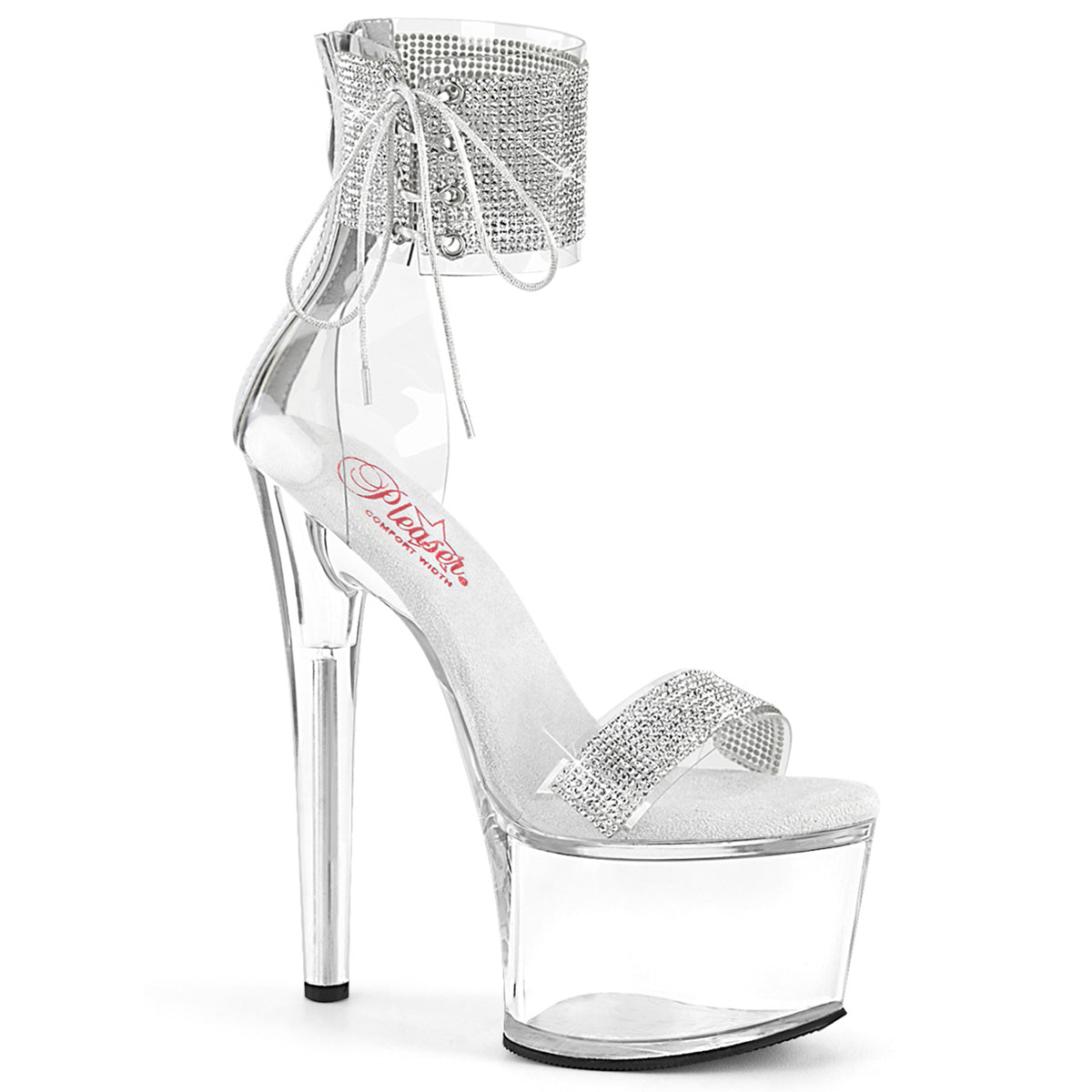 PASSION-727RS Pleaser Clear 7 Inch Fetish Pole Sexy Shoes Clr-Slv Clr