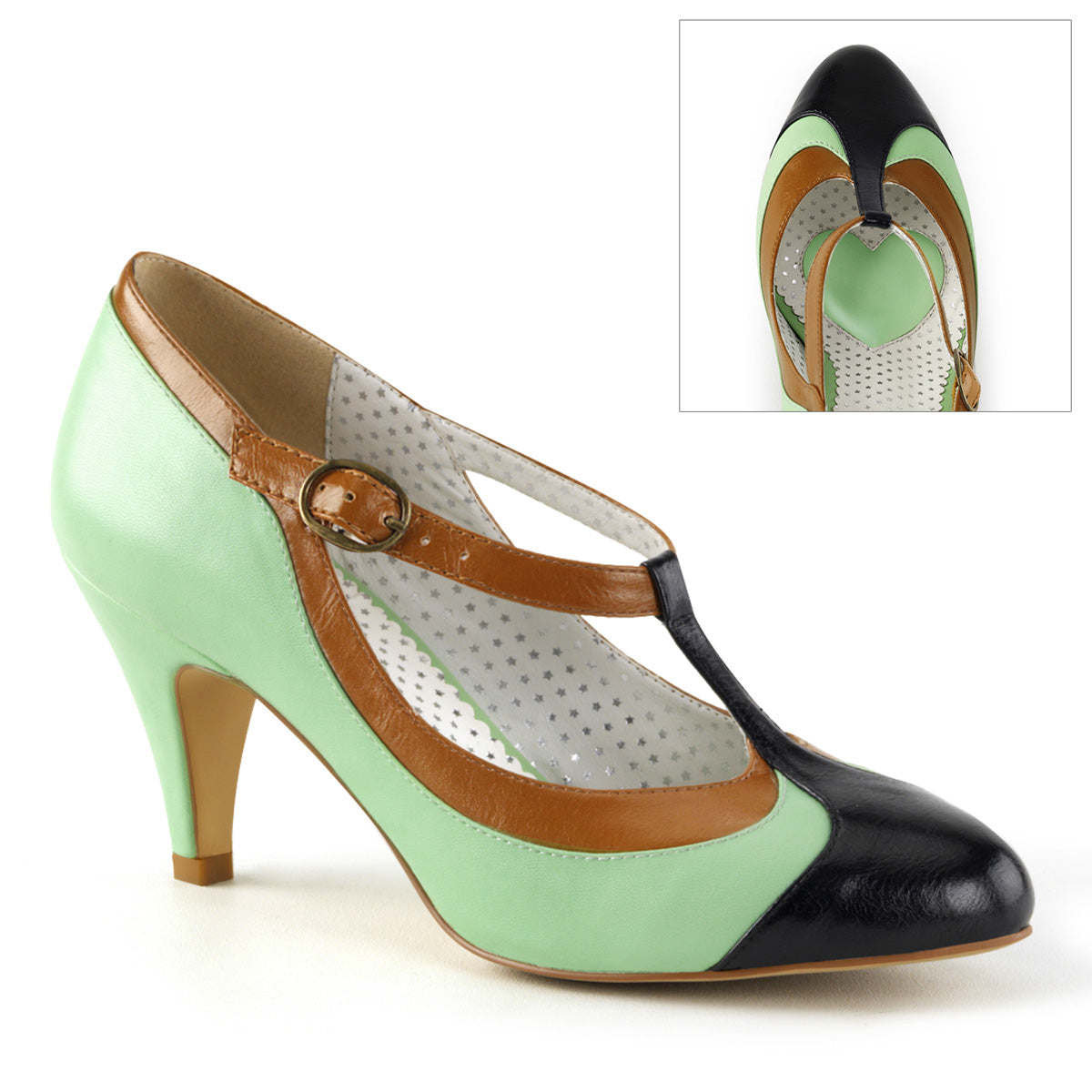 Pin Up Couture PEACH-03 Mint Multicolour Court Shoes - 3 Inch Heels
