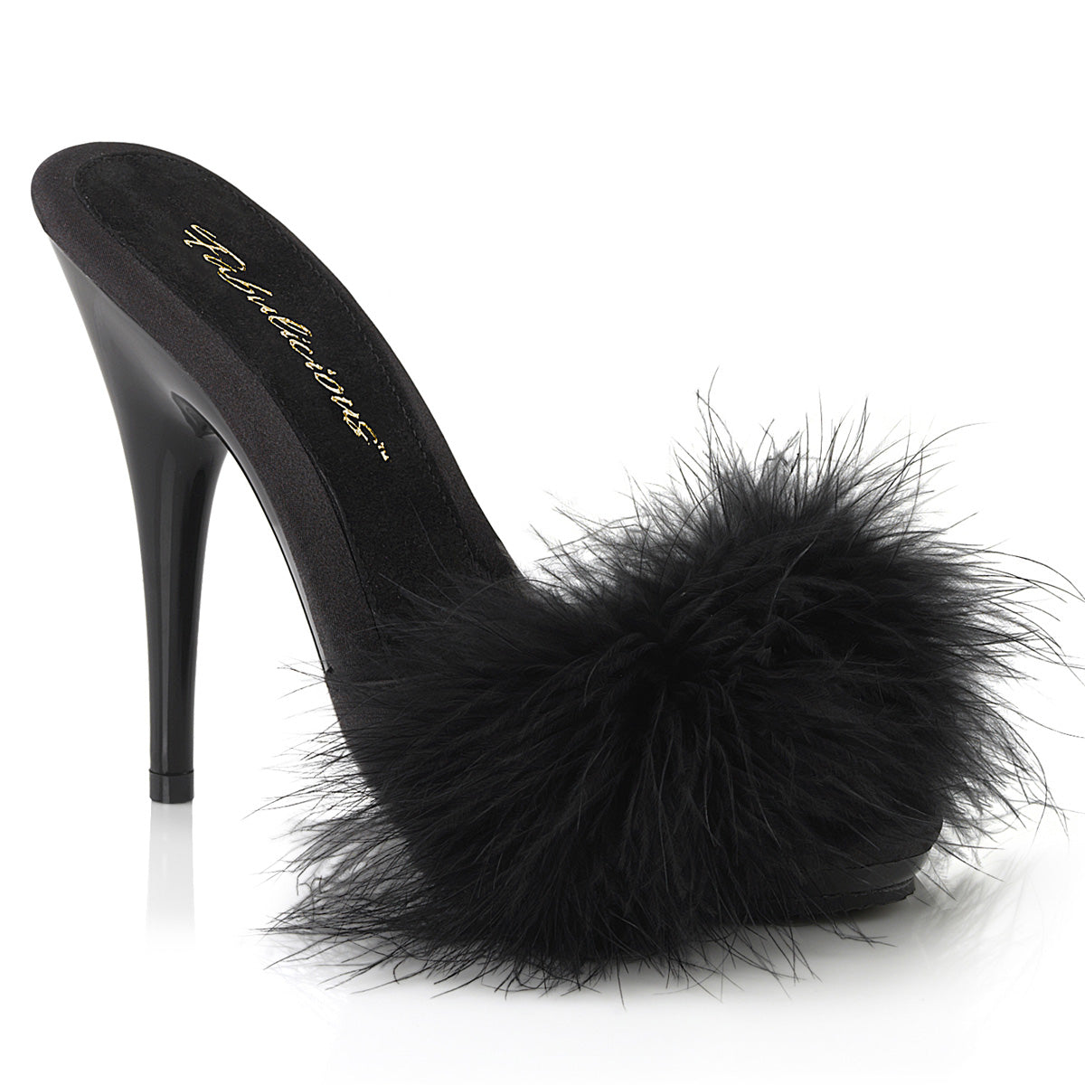 POISE-501F Fabulicious Black Satin 5 Inch Bedroom Shoes