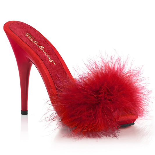 Fabulicious POISE-501F Red -Marabou Fur / Red Platform Sandals - 5 Inch Heels