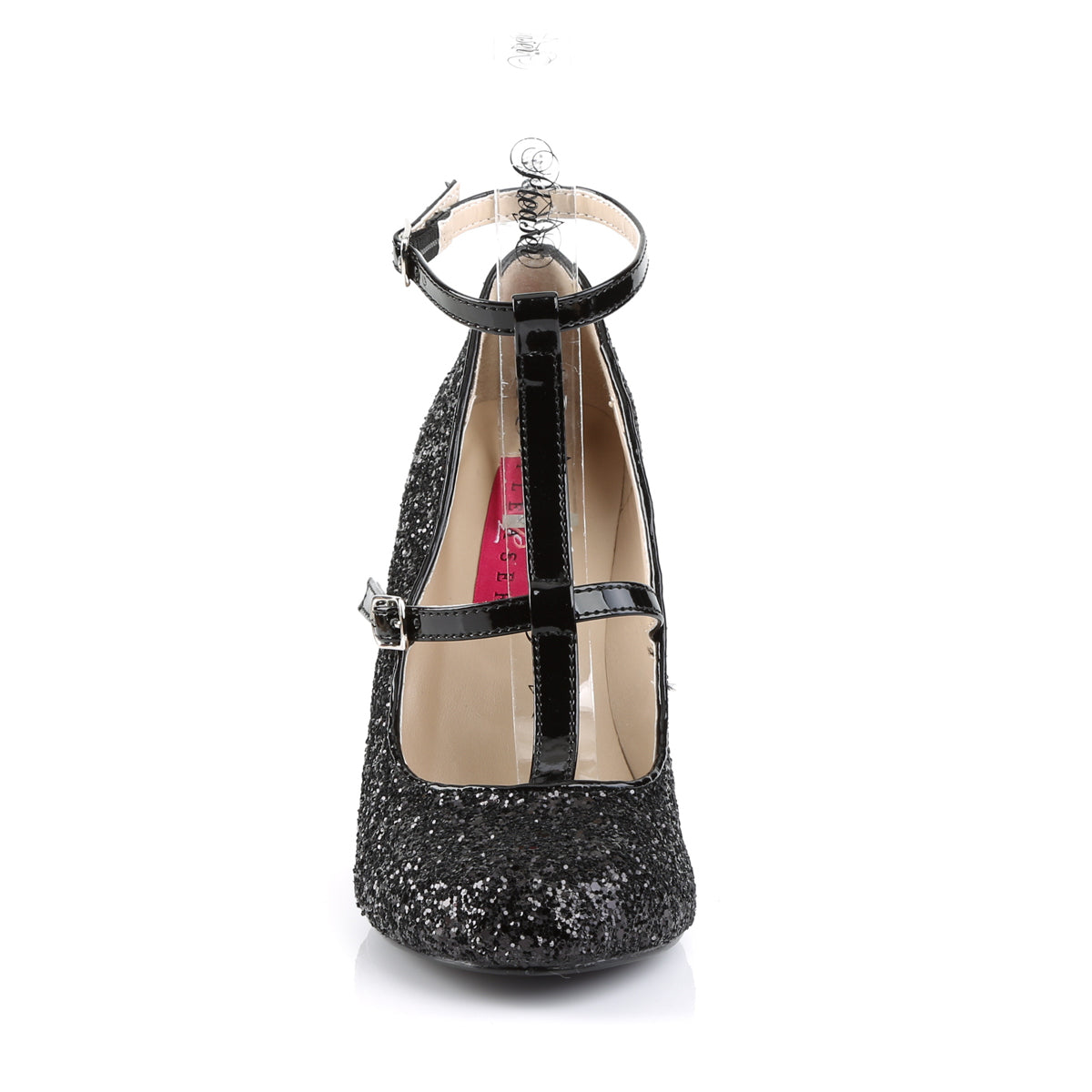 QUEEN-01 Pleaser Pink Label Black Glitter 4 Inch Exotic Single Soles
