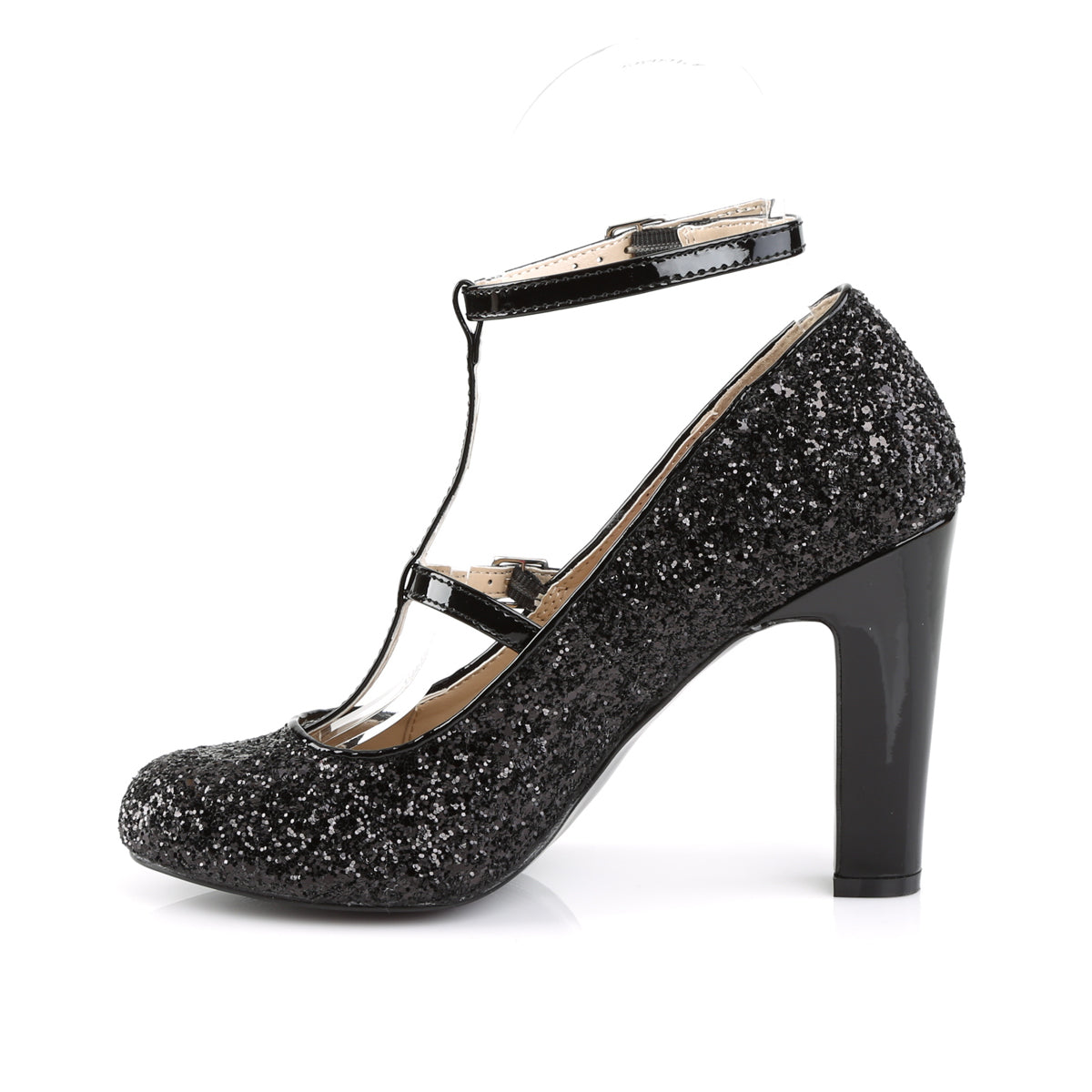 QUEEN-01 Pleaser Pink Label Black Glitter 4 Inch Exotic Single Soles