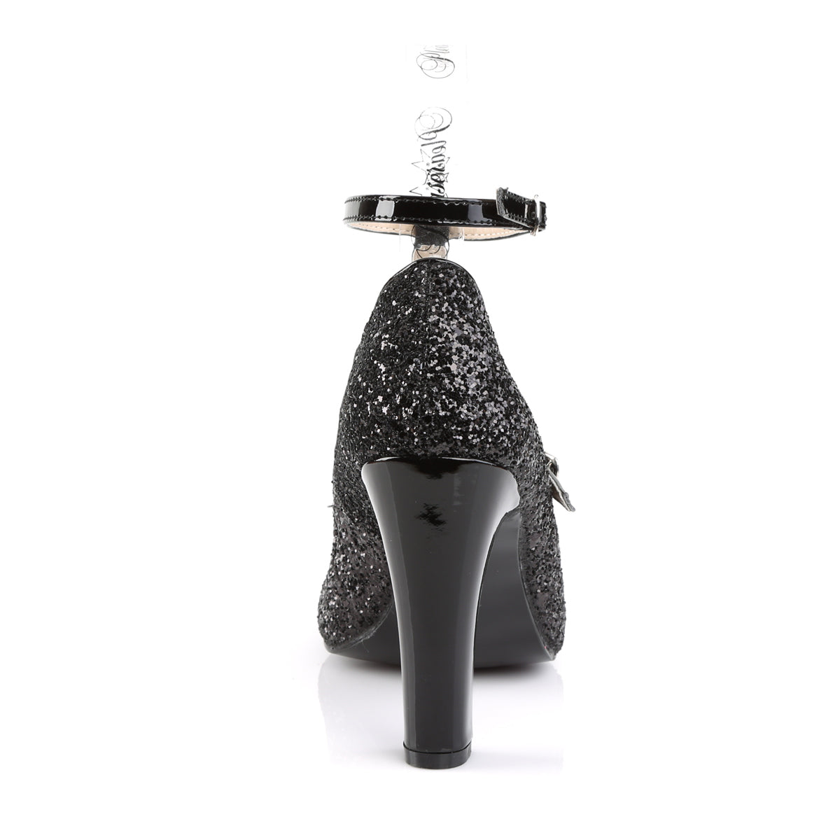 QUEEN-01 Pleaser Pink Label Black Glitter 4 Inch Exotic Single Soles