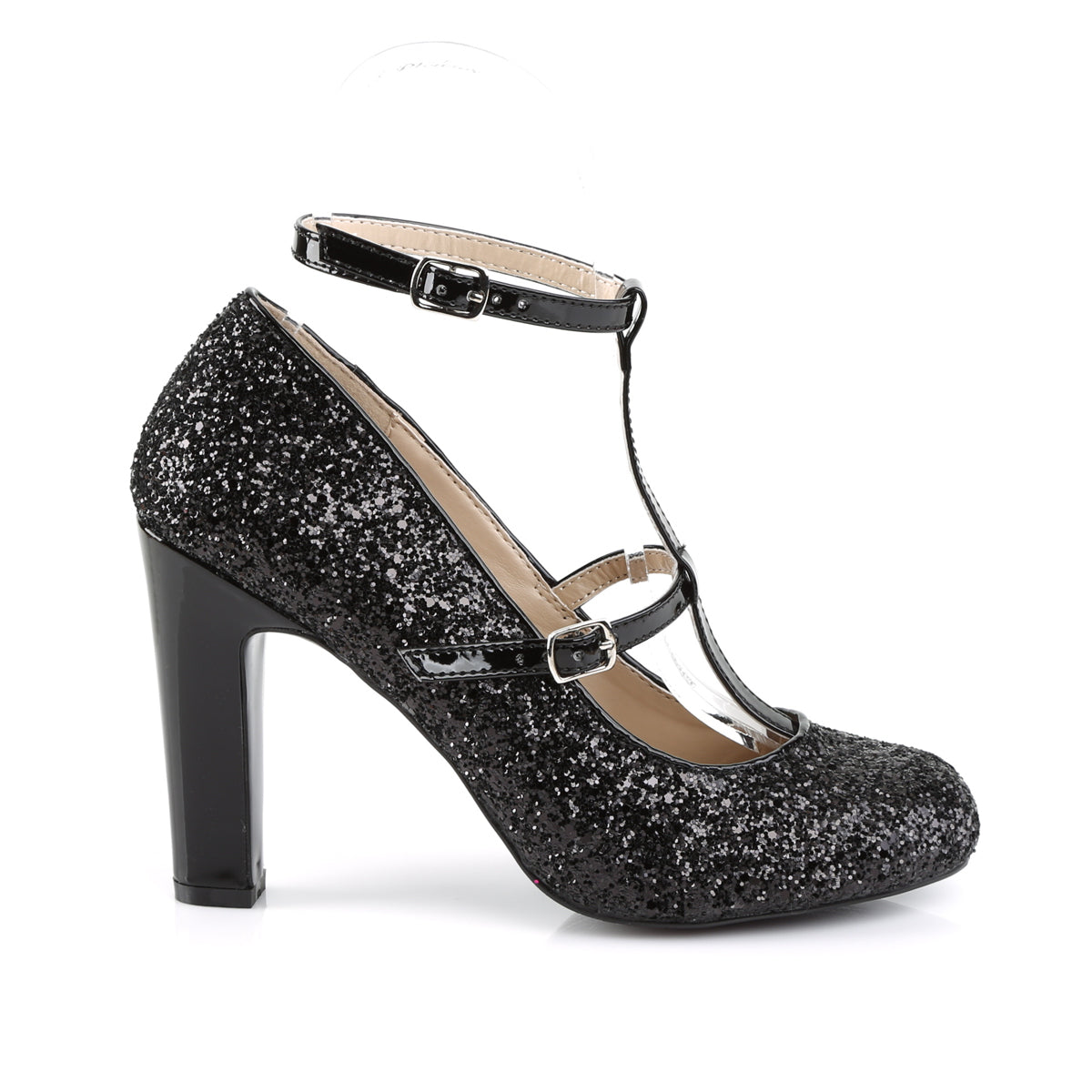 QUEEN-01 Pleaser Pink Label Black Glitter 4 Inch Exotic Single Soles