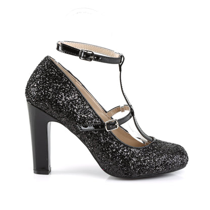 QUEEN-01 Pleaser Pink Label Black Glitter 4 Inch Exotic Single Soles