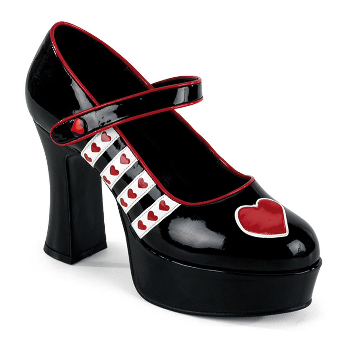 QUEEN-55 Pleasers Funtasma 4" Heel Black-White-Red Women's Sexy Shoes Black-White-Red Patent