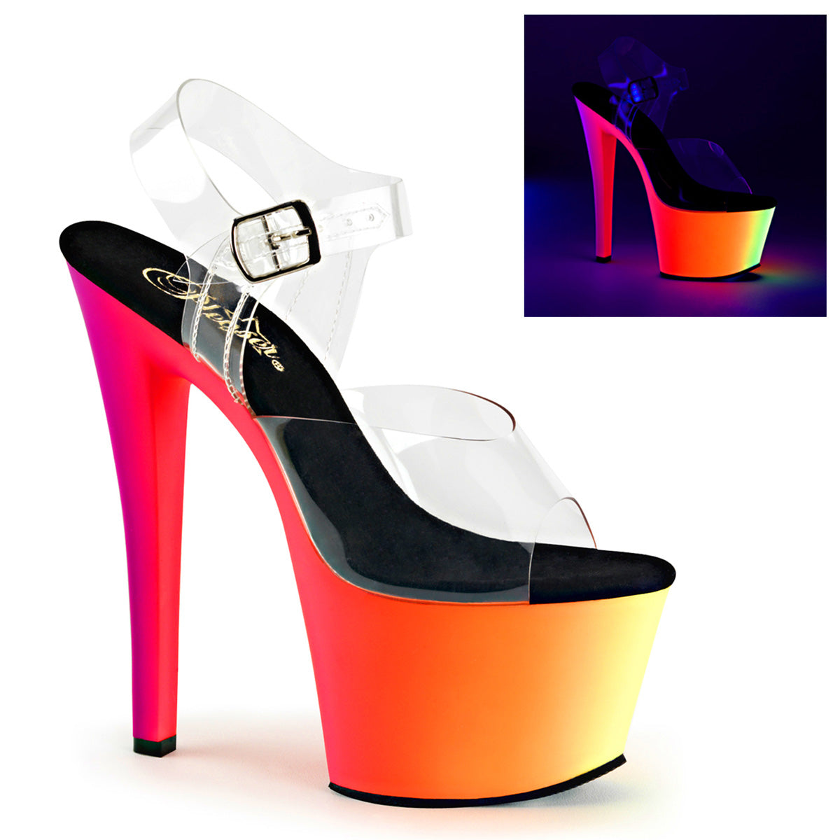 RAINBOW-308UV Pleaser Neon Multi 7 Inch Pole Dance Platform Shoes
