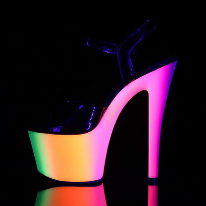 Pleaser RAINBOW-309UV Black / Neon Multicolour Platform Sandals - 7 Inch Heels