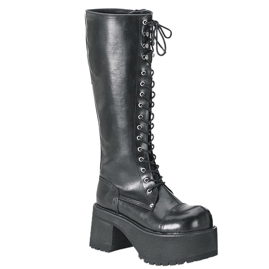 Demonia RANGER-302 Black Platform Knee High Boots - 3 3/4 Inch Heels