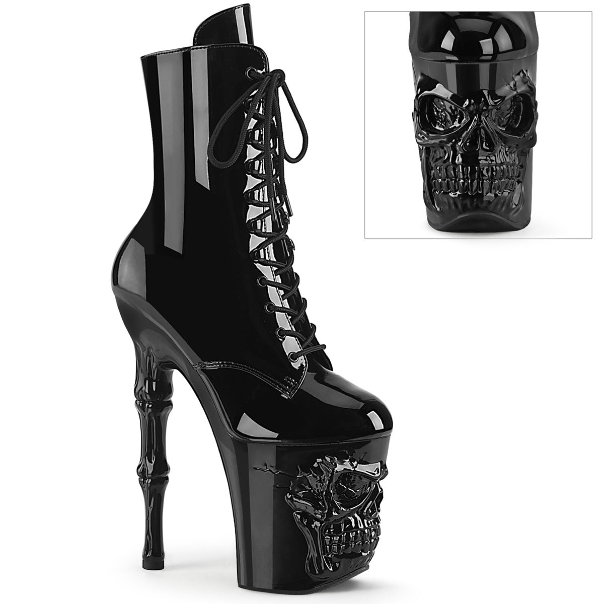 Pleaser RAPTURE-1020 Black Lace-Up Platform Ankle Boots - 8 Inch Heels