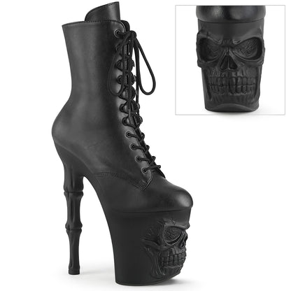 Pleaser RAPTURE-1020 Black / Black Matte Lace-Up Platform Ankle Boots - 8 Inch Heels