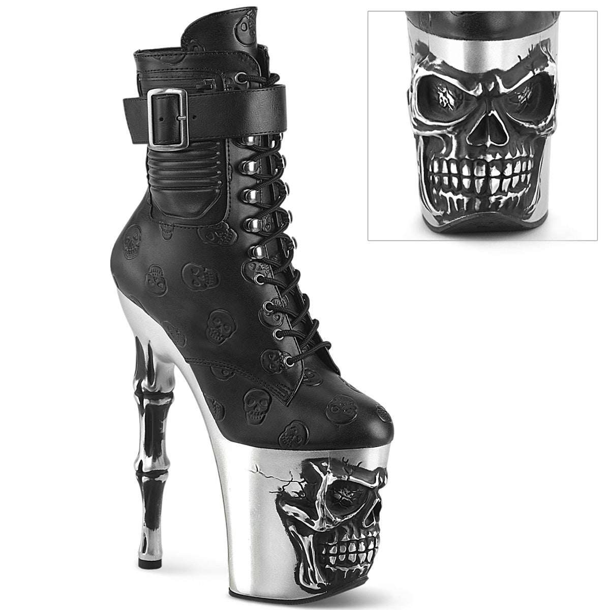 RAPTURE-1020STR-02 Pleaser Black 8 Inch Pole Dance Ankle Boots