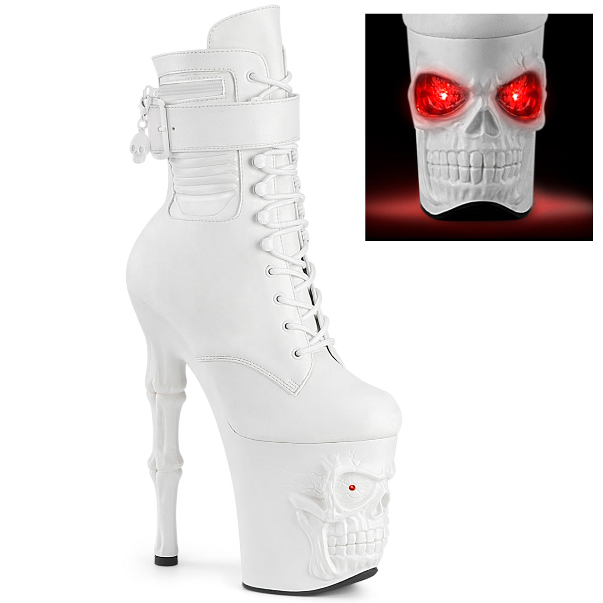 RAPTURE-1020STR-LT Pleaser White 8 Inch Lap Dancer Platform Boots