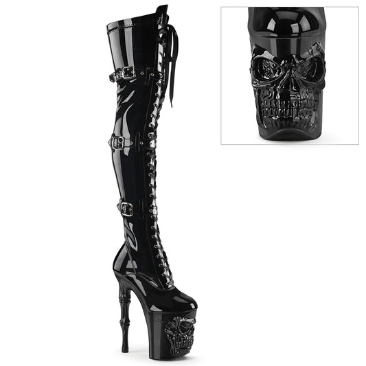 Pleaser RAPTURE-3028 Black Lace-Up Platform Thigh High Boots - 8 Inch Heels