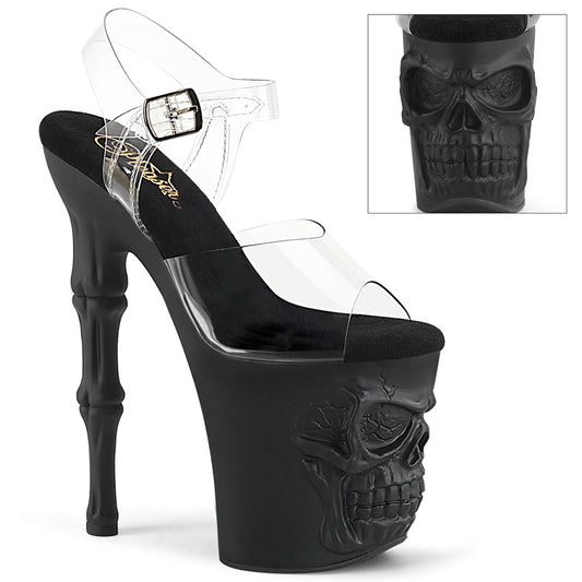 Pleaser RAPTURE-808 Clear / Black Matte Platform Sandals - 8 Inch Heels