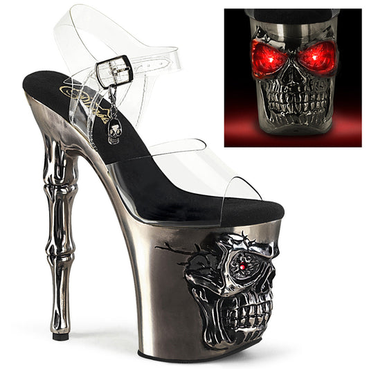 RAPTURE-808-LT Pleaser Satin Pewter Chrome 8 Inch Erotic High Platform Heels