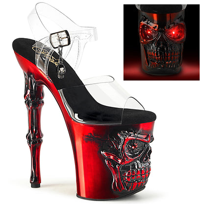 RAPTURE-808-LT Pleaser Satin Red Chrome 8 Inch Pole Dance Platform Heels