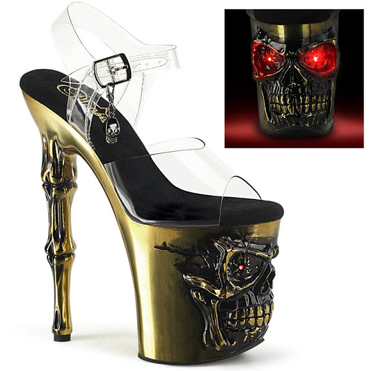 RAPTURE-808-LT Pleaser 8" Heel Clear/Satin Brass Chrome Platforms (Exotic Dancing)