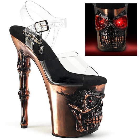 RAPTURE-808-LT Pleaser Satin Copper Chrome 8 Inch Ladies Fetish Platform Heels Clr Satin Copper Chrome