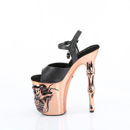 RAPTURE-809-LT Pleaser 8" Heel Black Faux Leather/Satin Copper Chrome Platforms (Exotic Dancing)
