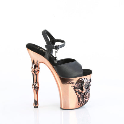 RAPTURE-809-LT Pleaser 8" Heel Black Faux Leather/Satin Copper Chrome Platforms (Exotic Dancing)