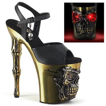 RAPTURE-809-LT Pleaser Black 8 Inch Fetish Pole Platform Heels Blk Faux Leather Satin Brass Chrome