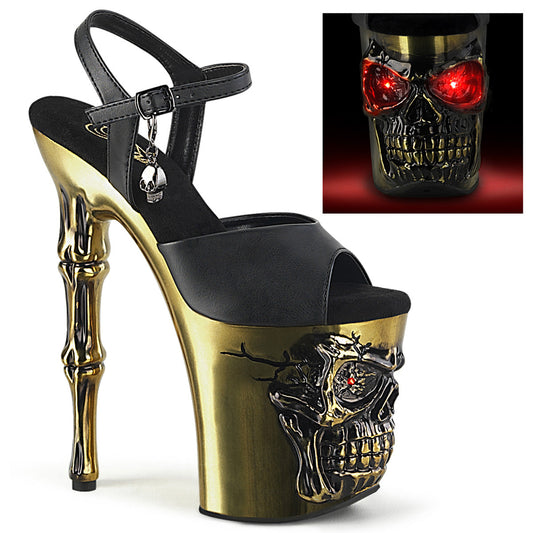 RAPTURE-809-LT Pleaser Black 8 Inch Fetish Pole Platform Heels Blk Faux Leather Satin Brass Chrome