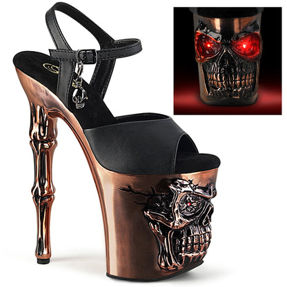 RAPTURE-809-LT Pleaser 8" Heel Black Faux Leather/Satin Copper Chrome Platforms (Exotic Dancing)
