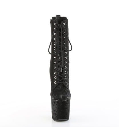 Pleaser RAZZLE-1040WR Black Reptile Print Lace-Up Platform Ankle Boots - 8 Inch Heels