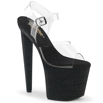 RAZZLE-808WR Pleaser Clear Black 8 Inch Glamour Models Platform Shoes Clr Blk Reptile Print