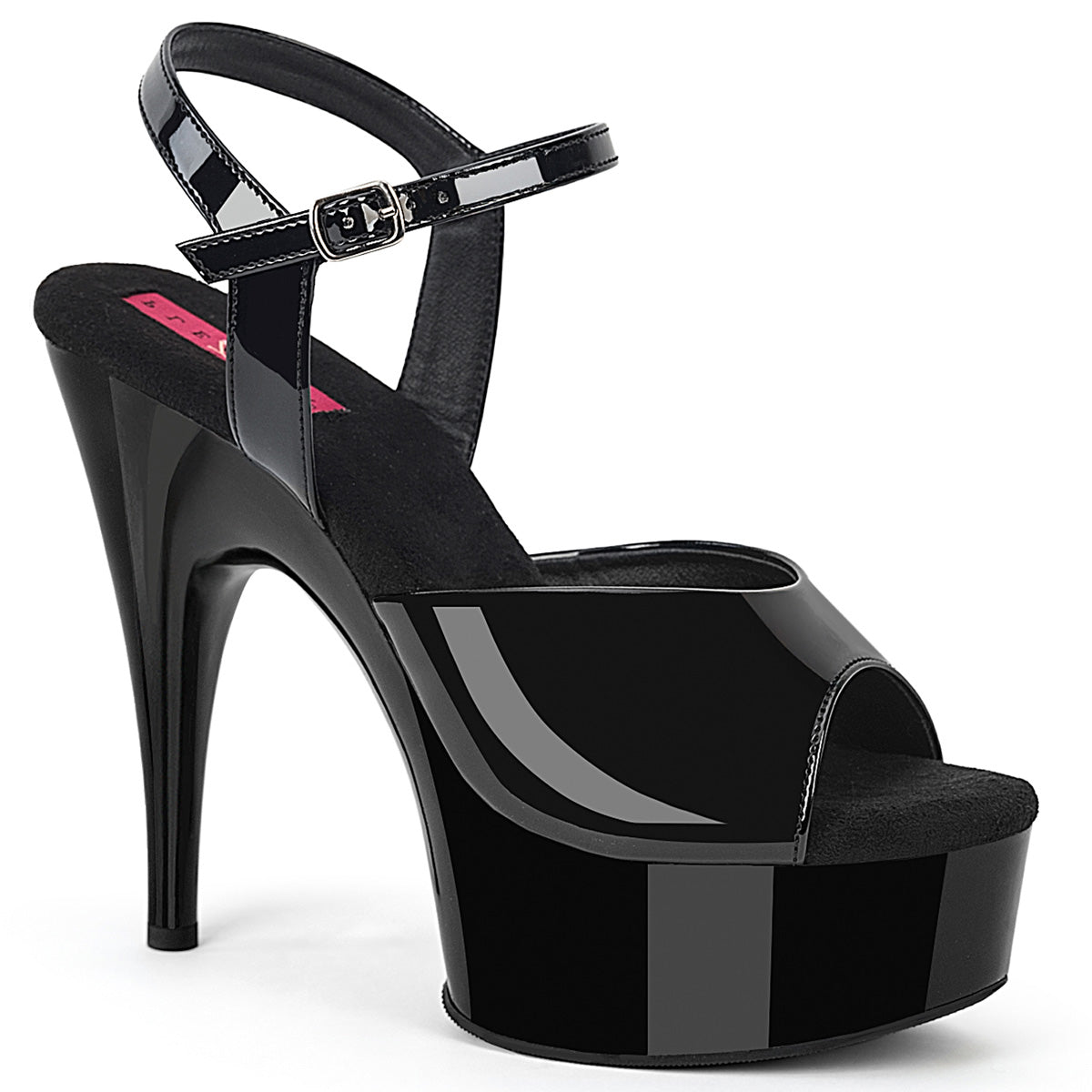 Pleaser Pink Label REVEL-609 Black Patent/Black Platform Sandals - 6 Inch Heels Black Patent Black