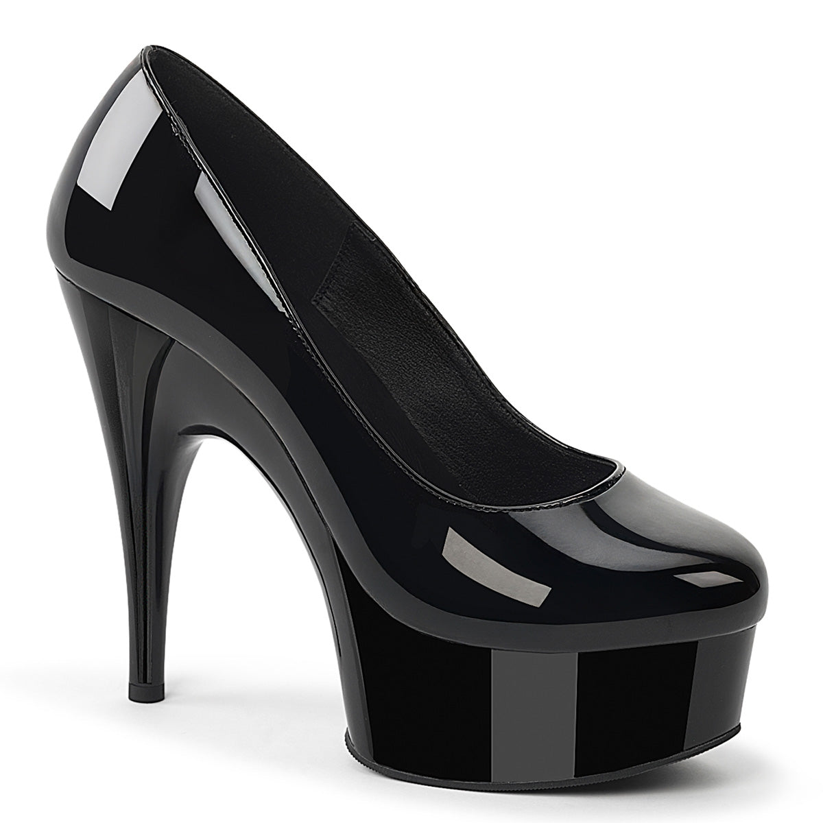 Pleaser Pink Label REVEL-685 Black Patent/Black Platform Court Shoes - 6 Inch Heels Black Patent Black