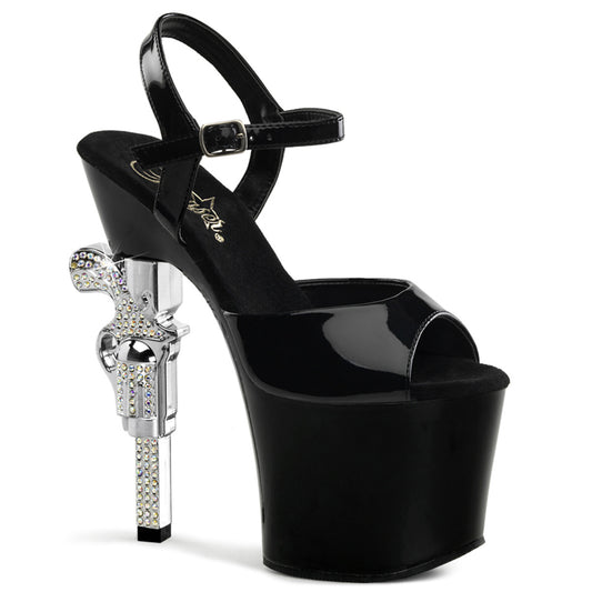 Pleaser REVOLVER-709 Black Rhinestone Platform Sandals - 7 Inch Heels