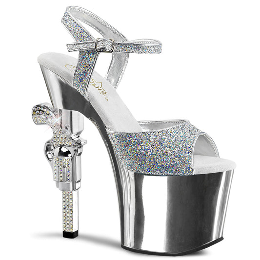 REVOLVER-709G Pleaser Silver Glitter 7 Inch Ladies Fetish Platform Shoes