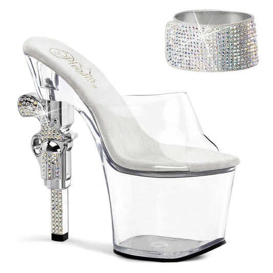 Pleaser REVOLVER-712 Clear Rhinestone Platform Sandals - 7 Inch Heels