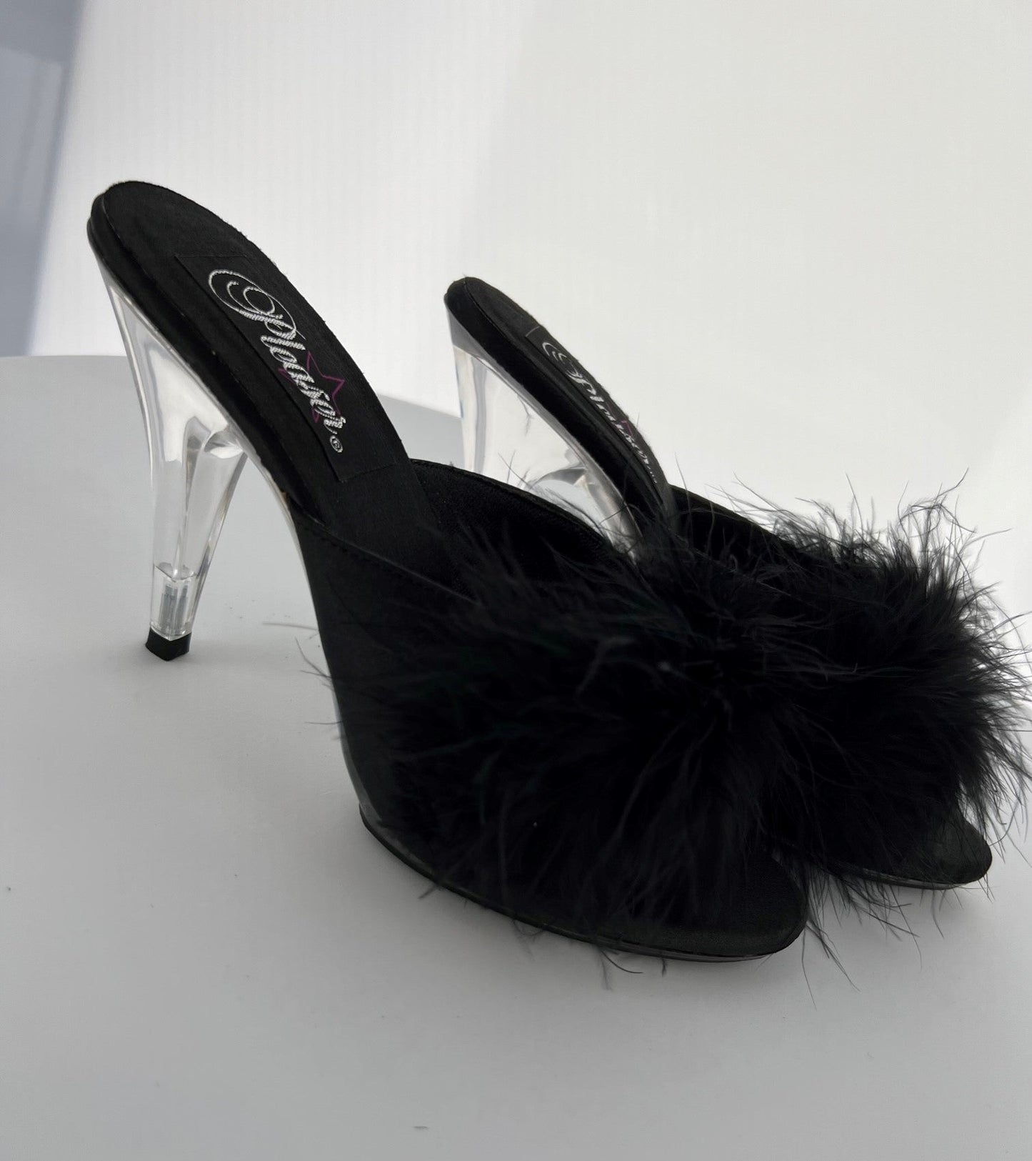 ROMANCE-04 Pleaser Blk Satin High Heel Alternative Footwear Discontinued Sale Stock