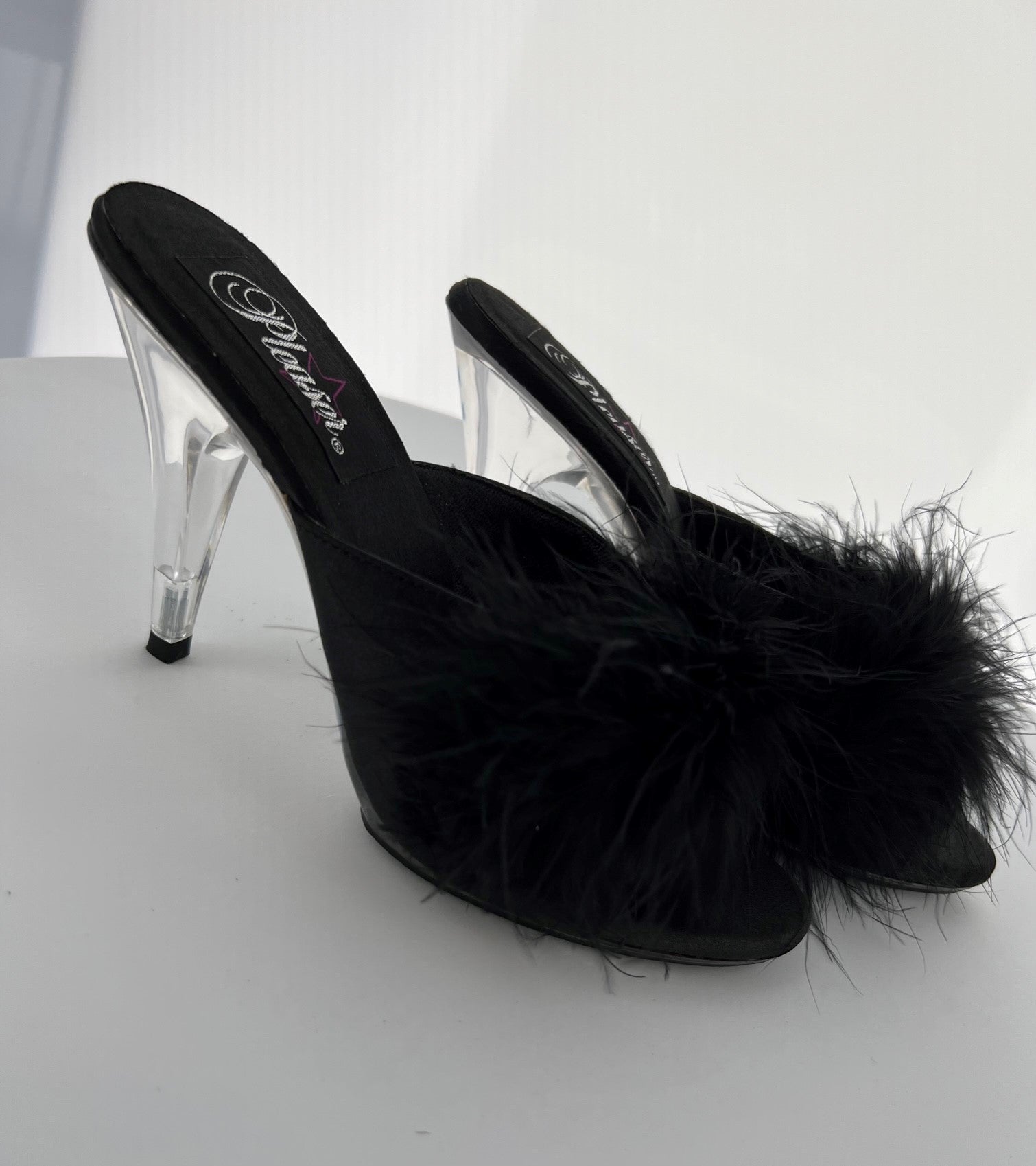 ROMANCE-04 Pleaser Blk Satin High Heel Alternative Footwear Discontinued Sale Stock