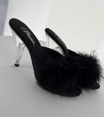 ROMANCE-04 Pleaser Blk Satin High Heel Alternative Footwear Discontinued Sale Stock