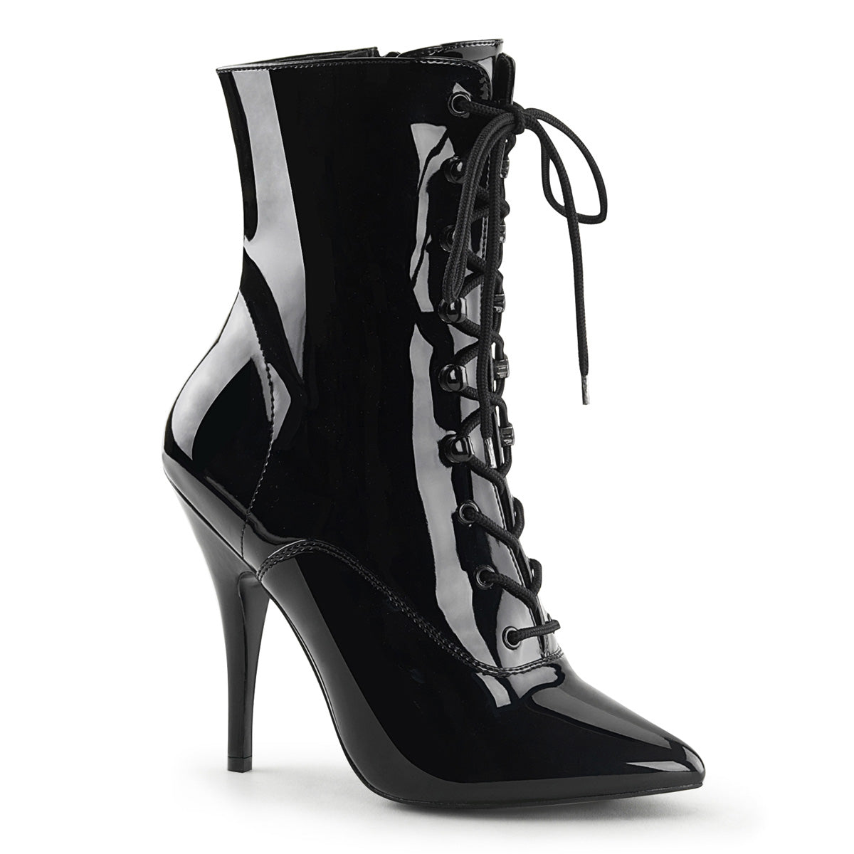 Pleaser SEDUCE-1020 Black Lace-Up Ankle Boots - 5 Inch Heels