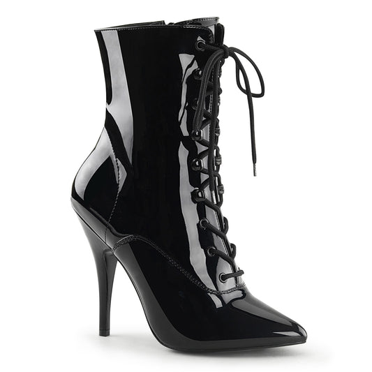 Pleaser SEDUCE-1020 Black Lace-Up Ankle Boots - 5 Inch Heels