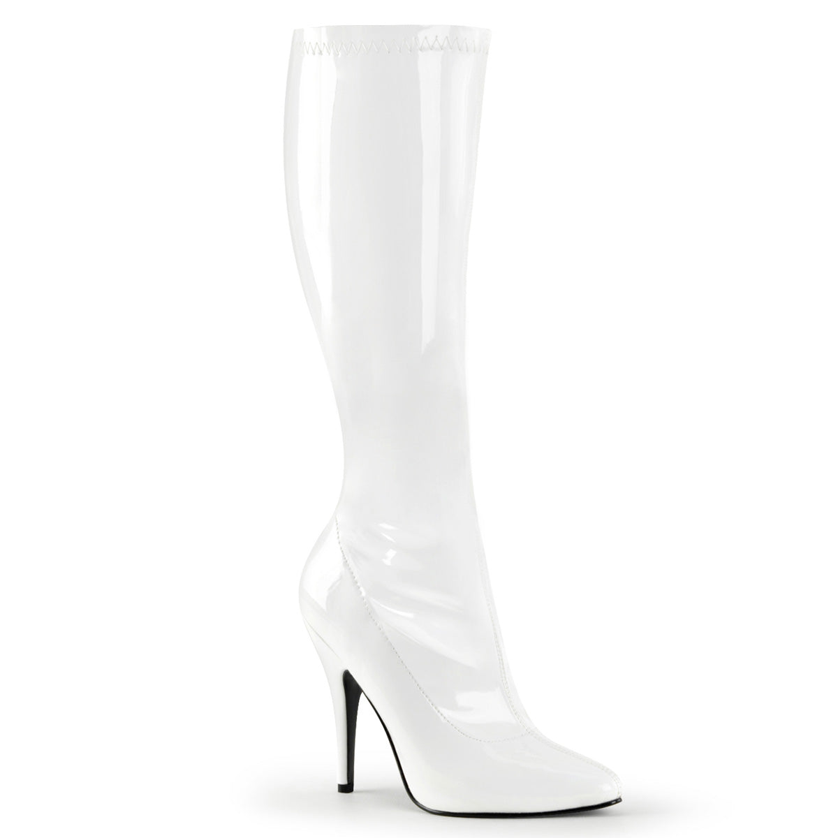SEDUCE-2000 Pleasers 5 Inch Heel White Patent Fetish Knee High Boots Footwear
